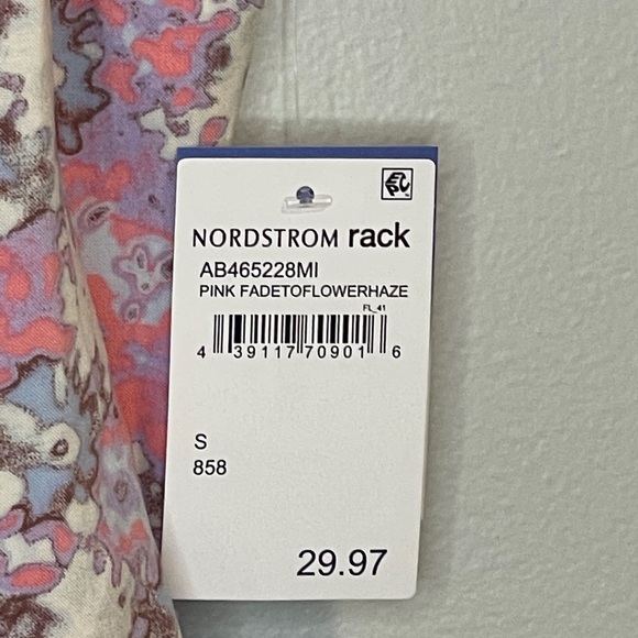 Nordstrom ABOUND SQUARE NECK PRINTED MINI DRESS PINK FADE FLOWER HAZE Small - Picture 7 of 7